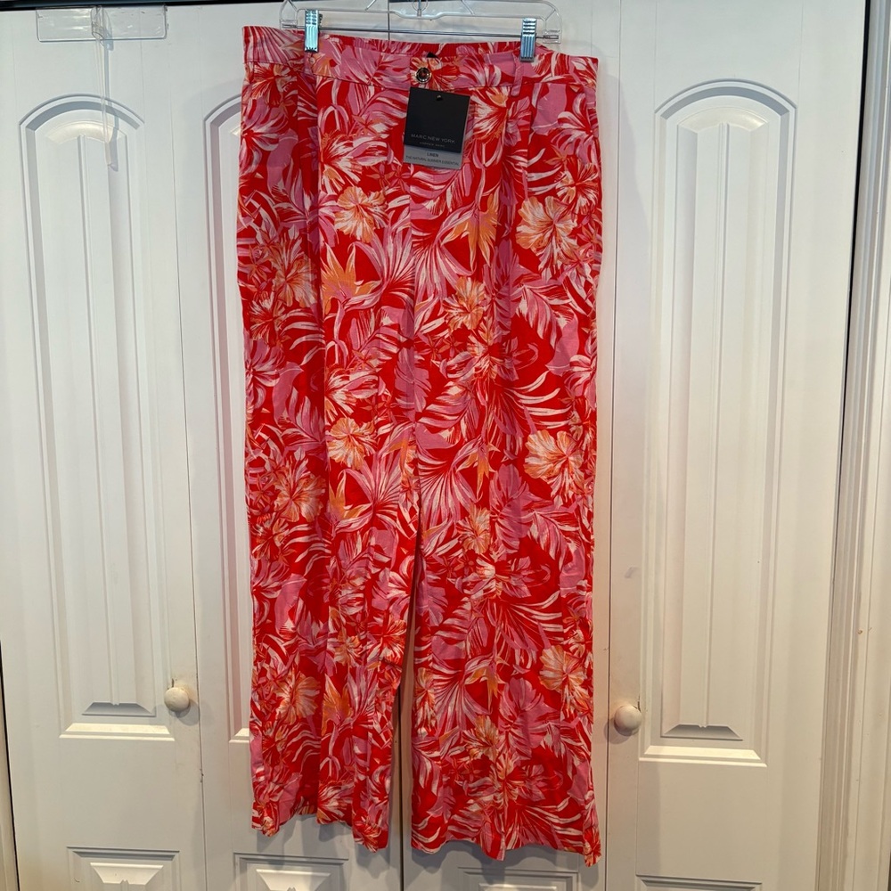 Marc New York Pink And Red Floral Linen Blend Pants Size XL